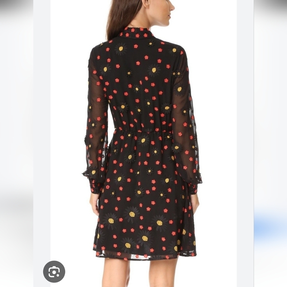 Alice + Olivia-"Enid" Floral Embroidered Appliqué Shirt Dress Black-Size XS - Picture 3 of 17